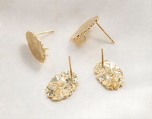 Load image into Gallery viewer, Hammered Ear Post With Loop, Oval Shape, S925 Silver Ear Pin Nickel Free, Gold Ear Stud, Hypoallergenic Earring Findings G009-ZX7002