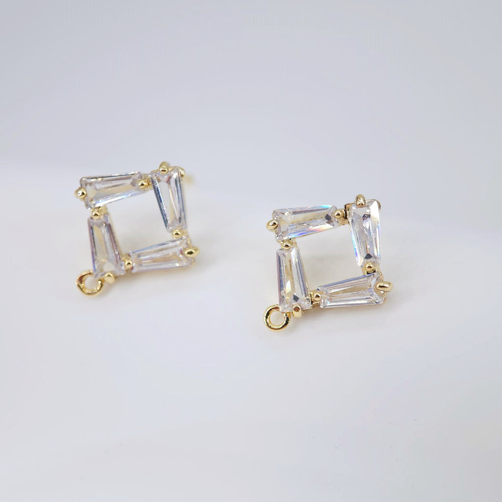 أقراط من الزركونيا المكعبة على شكل معين، عمود ذهبي مربع مع حلقة، مضاد للحساسية، نتائج الأقراط، لوازم صنع الأقراط يدويًا D0026