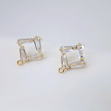 تحميل الصورة إلى عارض المعرض، أقراط من الزركونيا المكعبة على شكل معين، عمود ذهبي مربع مع حلقة، مضاد للحساسية، نتائج الأقراط، لوازم صنع الأقراط يدويًا D0026