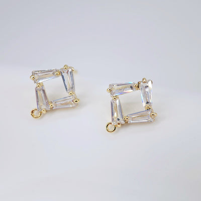 أقراط من الزركونيا المكعبة على شكل معين، عمود ذهبي مربع مع حلقة، مضاد للحساسية، نتائج الأقراط، لوازم صنع الأقراط يدويًا D0026