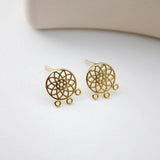 18K Round Flower Stud Earrings with 3 Loops, Round Stud Earring Nickel Free, 12.2mm, Hypoallergenic Earring Findings D0200