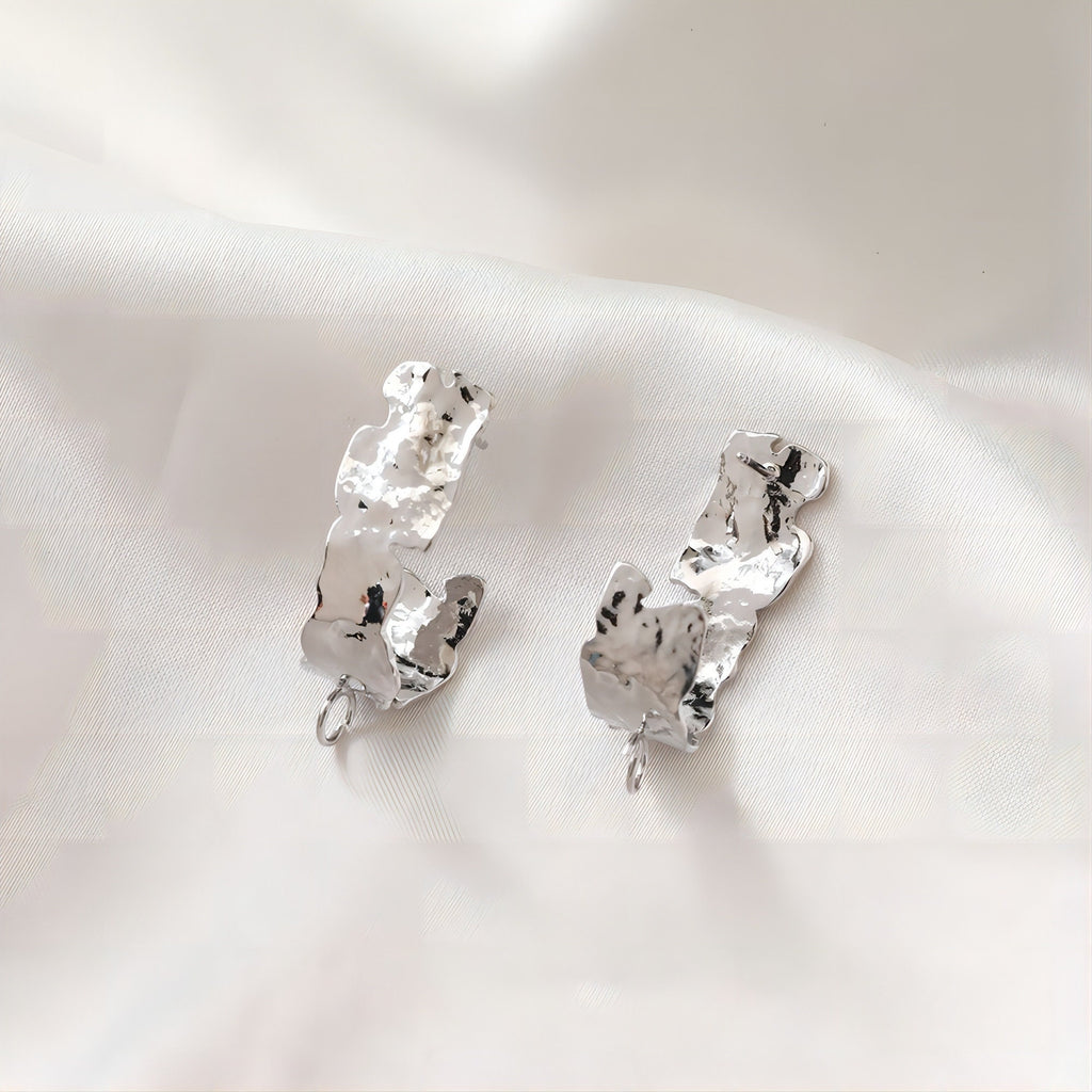 قرط أذن مطروق غير منتظم، ذهب/فضة عيار 14 قيراط، أقراط فضة S925 خالية من النيكل، قرط أذن على شكل عقدة مع حلقة JJ014