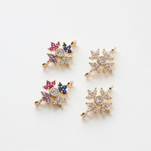 Load image into Gallery viewer, 2pcs Flower Connector Charm with loops,  Clear/Rainbow Cubic Zirconia Pave Pendant for Bracelet Necklace Earring, Jewelry Finding BB052-F270