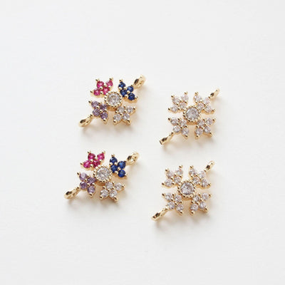 2pcs Flower Connector Charm with loops,  Clear/Rainbow Cubic Zirconia Pave Pendant for Bracelet Necklace Earring, Jewelry Finding BB052-F270