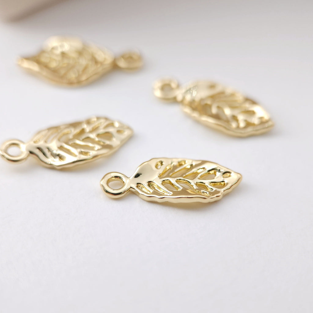 Gold Leaf Charm, 18K Real Gold Plated Brass Earring Charms, Jewelry Findings D0081
