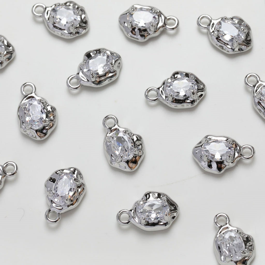 Irregular Zirconia Pendant, CZ Stone Charm, 14K Gold/Silver Plated Eye Shape Charm, Necklace Pendant, Clear CZ Pave Pendant GZ255