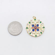 Load image into Gallery viewer, Multicolor Cubic Pave Round Charm, 18K Gold Plated Round Pendant, 35mm, Necklace Making Charm, Jewelry Findings S20568