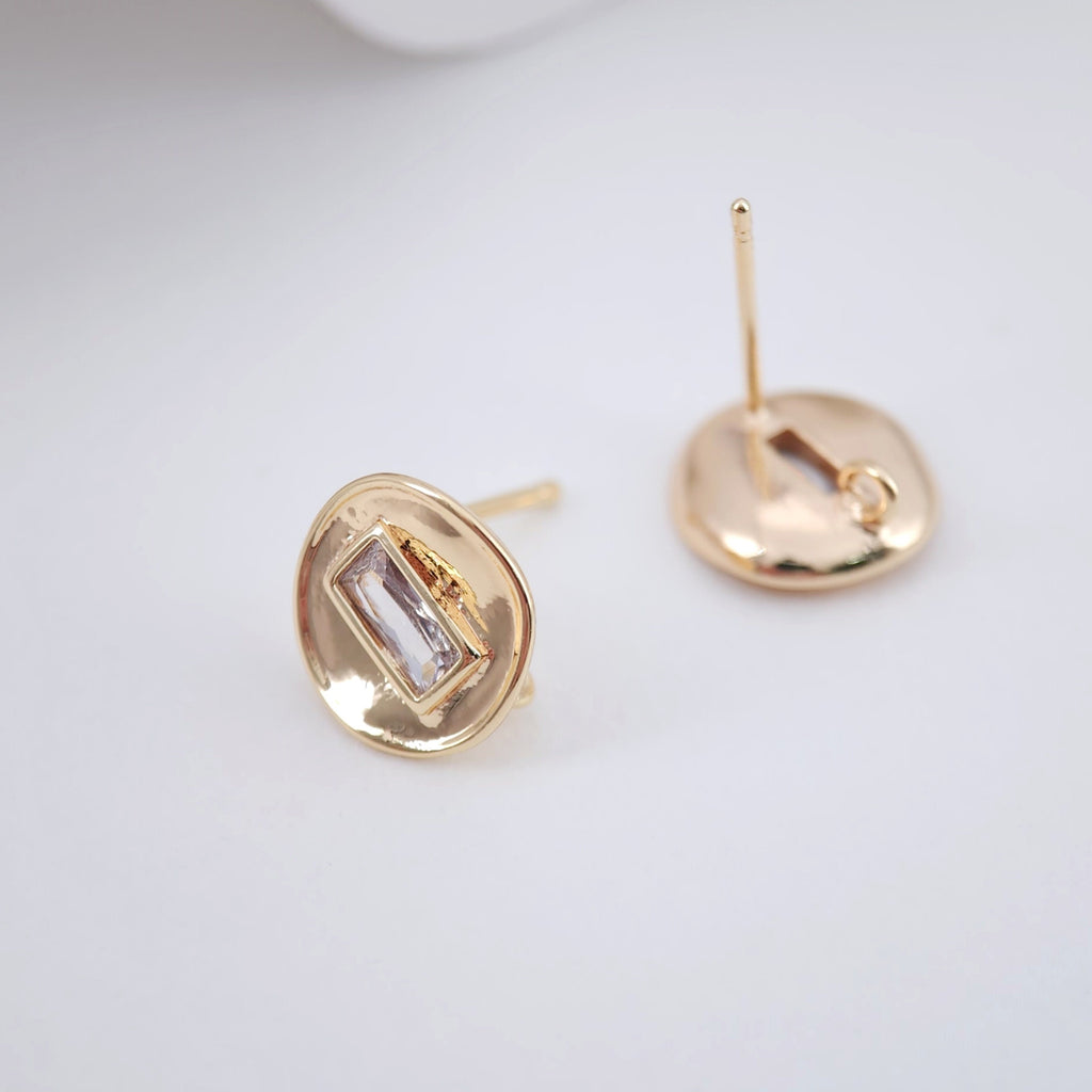 Postes redondos para pendientes con forma de ojo malvado, chapados en oro con circonita cúbica y aro, accesorios para pendientes hechos a mano, suministros para pendientes DIY ZX224