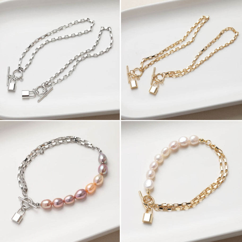 Unfinished Box Chain With Lock OT Clasp, Bracelet Making Chain, 14K Gold, Silver, White, Necklace Making Chian, Jewelry Findings JG038