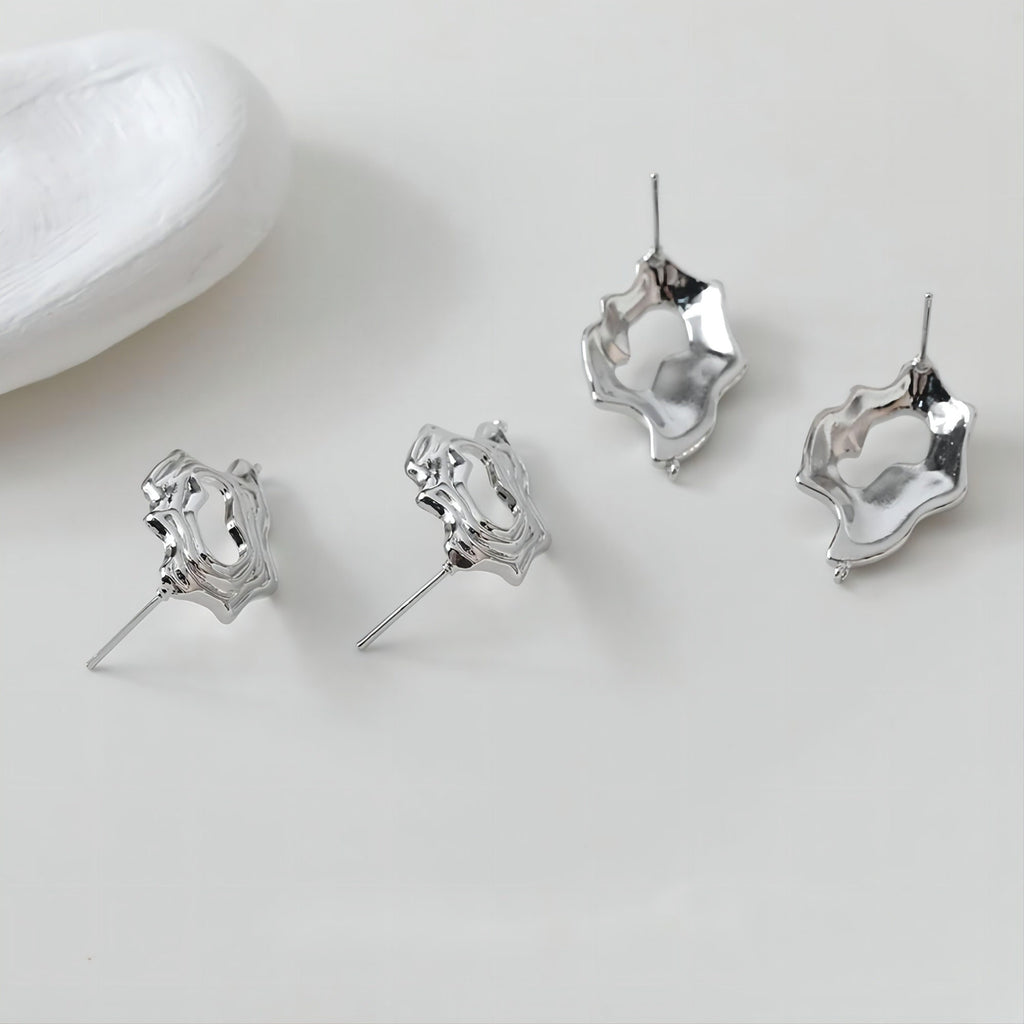 Irregular 14K Gold Pleated Openwork Post with Loop, Gold/Silver, S925 Silver Pin Nickel Free Earrings, Hypoallergenic Earring Findings GE022