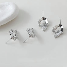 Load image into Gallery viewer, Irregular 14K Gold Pleated Openwork Post with Loop, Gold/Silver, S925 Silver Pin Nickel Free Earrings, Hypoallergenic Earring Findings GE022