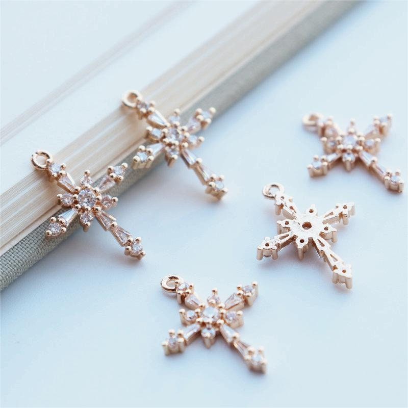 5pcs Cross Charms, CZ Pave Cross Pendant, 14K Gold Plated, Necklace Making Charms, Jewelry Findings JY041-F025