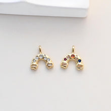 Load image into Gallery viewer, Arch Charm, Cubic Pave Arch Pendant, 18K Real Gold Plated Brass Earring Charms, Rainbiow CZ Pave Jewelry Findings S1337