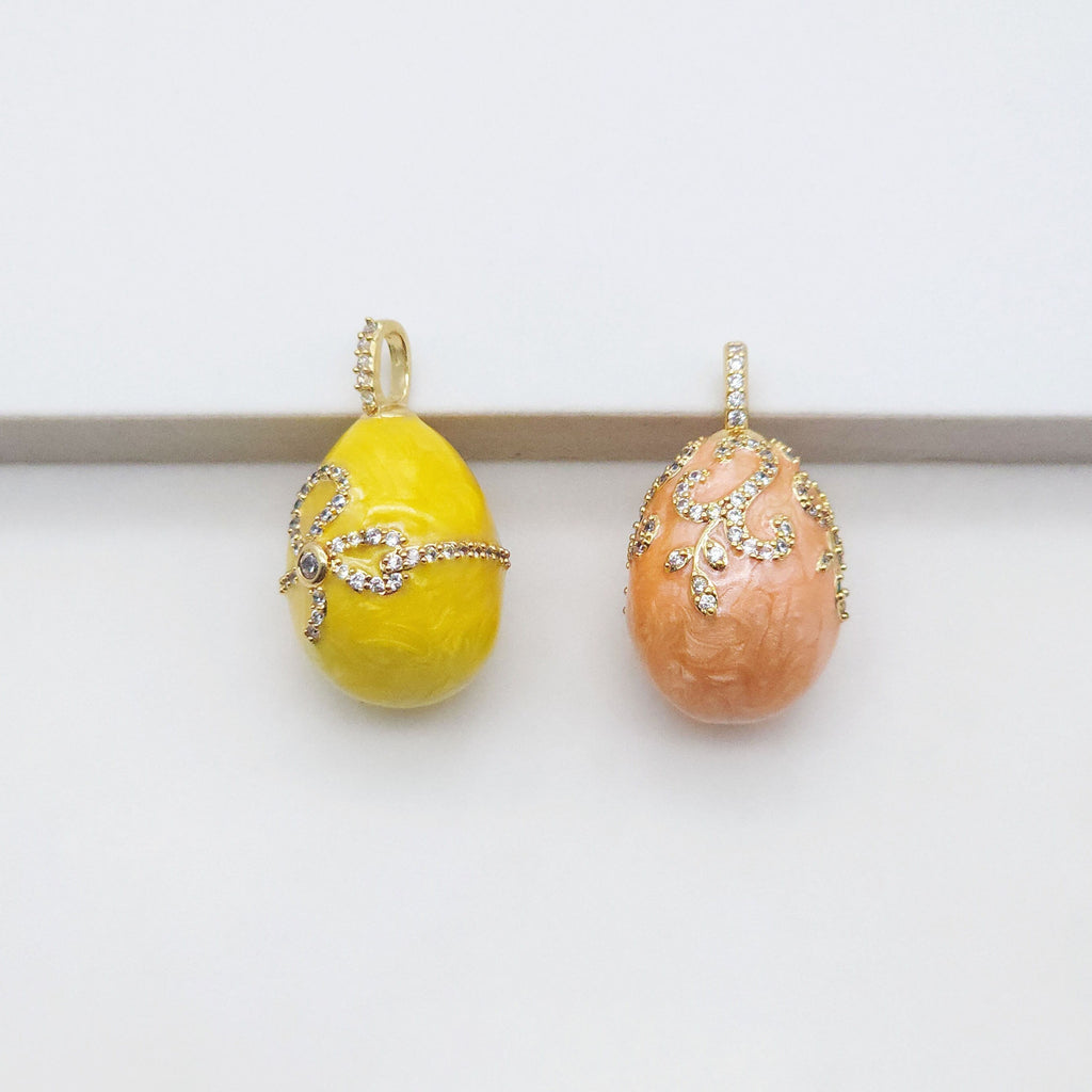 3D Enamel Jumbo Egg Pendant, Coral, Yellow, 18K Gold Plated, Bracelet Necklace Pendnats, Jewelry Findings S20574