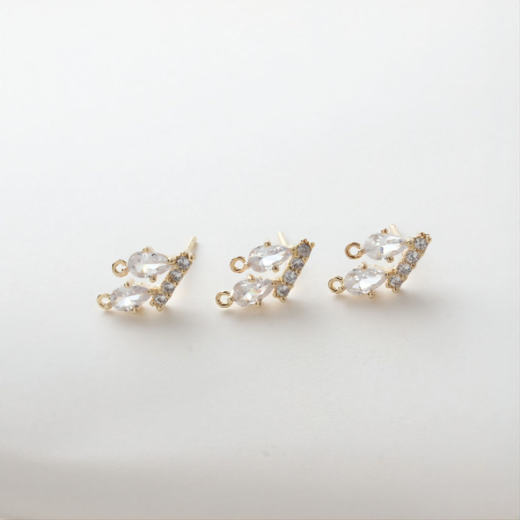 Poste para aretes en forma de lágrima con dos presillas, circonitas pavé, oro de 14 quilates, plata S925, sin níquel, accesorios hipoalergénicos JJ002