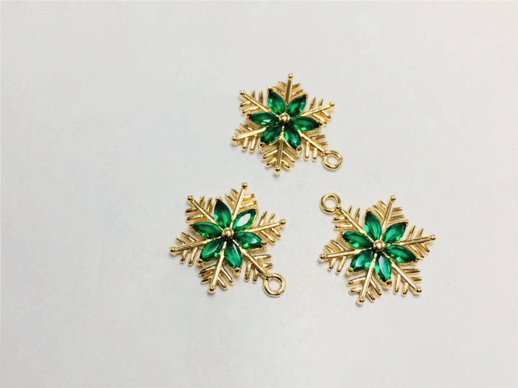 Snowflake Charm, Cubic Zircon Crystal Snowflake Pendant, CZ Earring Charms,  Real Gold Plated  Earring Charms, Jewelry Findings ZR012-F043