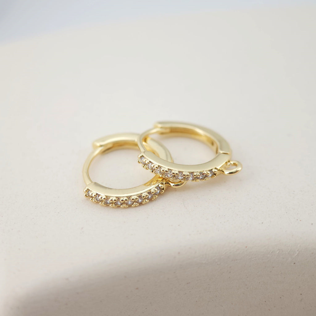 Cubic Zirconia Ear Hoops Multicolor Pave Crystal , 14mm, 18K Gold Plated Leverback Earrings, Huggie Hoops Earring D0146