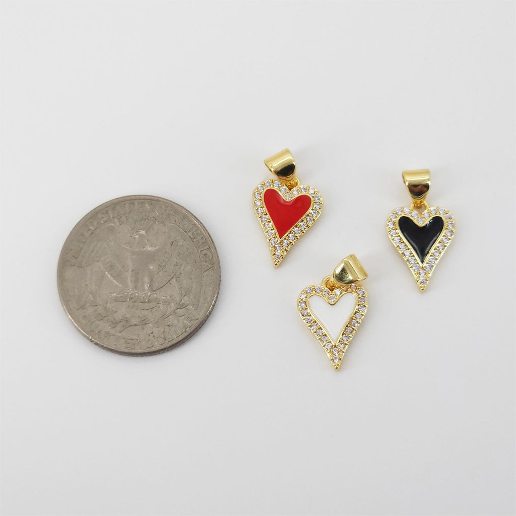 Heart Shape Charm, 18K Gold Plated Red Enamel Pendant, CZ Pave Necklace Making Charm, Jewelry Findings S20823