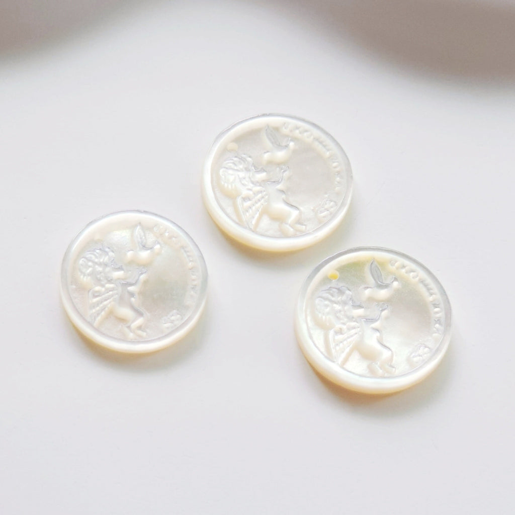 Angel White Mother-of-Pearl, MOP Shell Pendant, Engraved Angel White Nacre, Shell Charm, Round Shell Jewelry Making Findings RY029