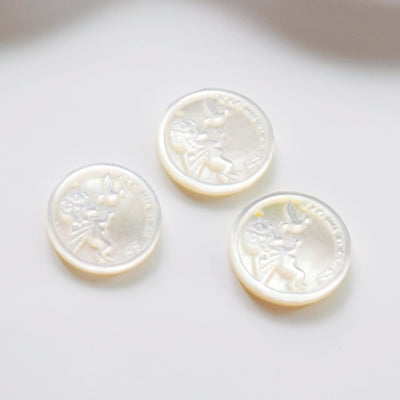 Angel White Mother-of-Pearl, MOP Shell Pendant, Engraved Angel White Nacre, Shell Charm, Round Shell Jewelry Making Findings RY029