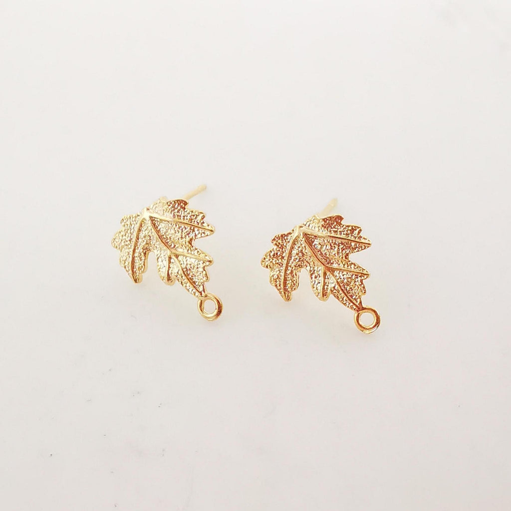 4pcs Gold Maple Leaf Earrings Post With Loop, Nickel Free Earrings, Ear Stud Loop, Hypoallergenic Earring Findings ZX006