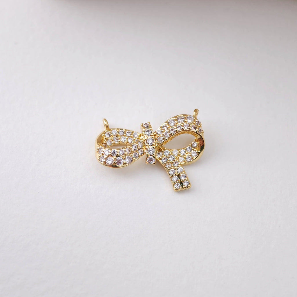 CZ Pave Bow Tie Charm, Cubic Zircon Crystal Bow Tie Pendant, Bracelet Necklace Pendant,  Gold Plated, Jewelry Findings S1217