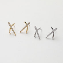 Load image into Gallery viewer, Cubic Crossover Post with Loop, S925 Silver Ear Pin Nickel Free Earring, Gold/Silver Cross Ear Stud, Hypoallergenic Earring Finding GT023