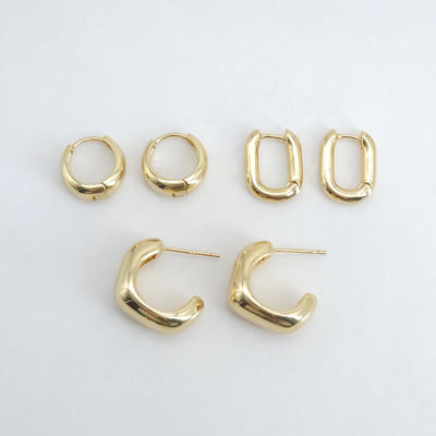Gold Ear Hoops, C Shape, Round, U Shape, 18K Gold Plated Leverback Earrings, Huggie Hoops Earring S20388-D0574