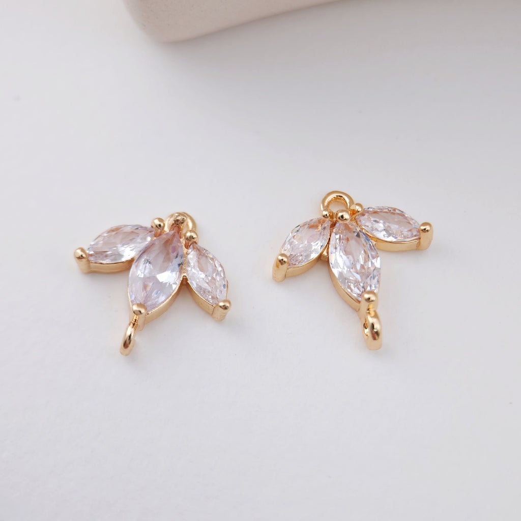 Tiny Leaf Connector, Cubic Zircon Crystal Leaf Pendant, CZ Earring Charms,  Gold Plated Brass Earring Charms, Jewelry Findings ZR010-F169
