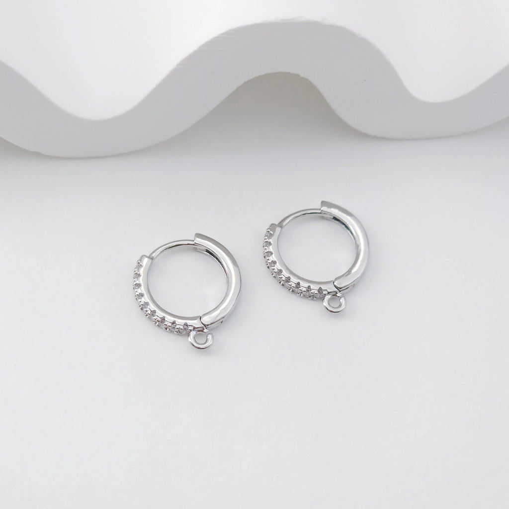 CZ Pave Earring Hoop, Gold Plated Huggie Hoop Earring with Loop, Huggie Hoops DIY Earring  Findings,Handmade Earring Supplies D0108