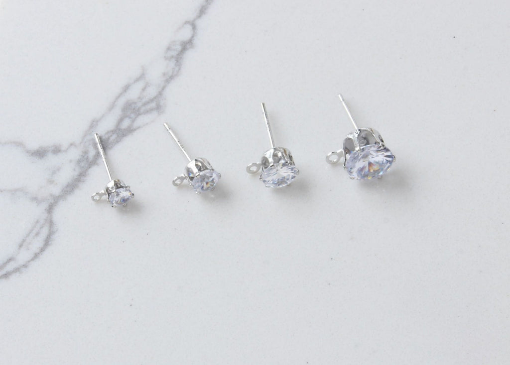 10PCS Tiny Ear Post with Loops, S925 Silver Ear Pin Nickel Free, Micro CZ Pave, 4mm,5mm,6mm,8mm 14K Gold Plated Stud Earring Finding ZZ068