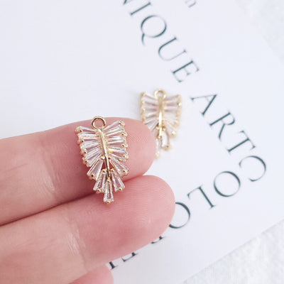 CZ Pave Leaf Charm, Cubic Zircon Crystal Leaf Pendant, CZ Earring Charms,  Gold Plated Brass Earring Charms, Jewelry Findings ZR011-F214
