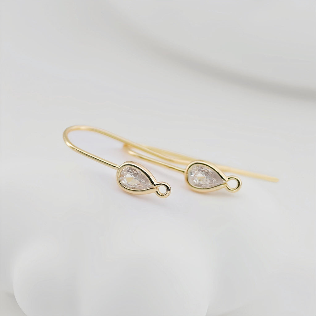 4PCS- 14K Gold Plated Ear Wires, Cubic Pave Earring Hooks, Nickel Free, Fish Hooks, Ear Wires for Jewelry Making Z017