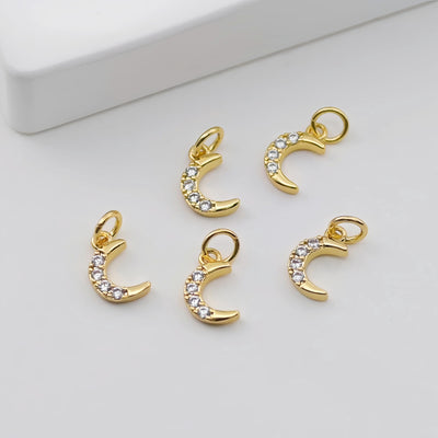 Tiny Cubic Crescent Moon Charm, Windmill Charm, 18K Gold Plated Pendant, Clear Micro CZ Pave, Jewelry Findings S20641