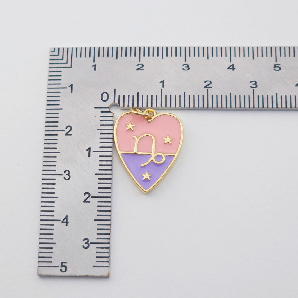 Zodiac Charms, Enamel Heart Constellation Pendant, 18K Gold Plated Zodiac Sign, Necklace Making Charms, Birthday Gift Jewelry Findings S1141