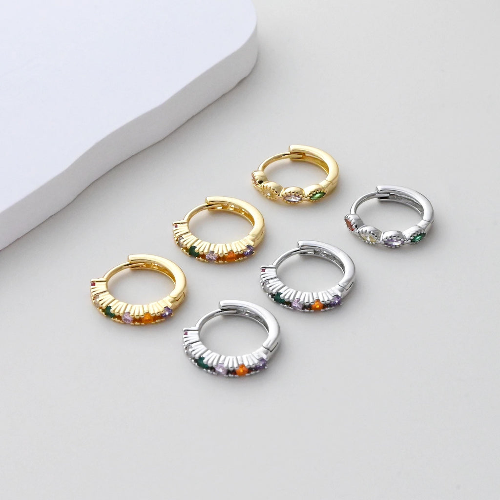 CZ Multicolor Earring Hoop, Gold Plated Huggie Hoop Earring, Leverback Earring, DIY Earring  Findings, Handmade Earring Supplies D0524-D0527