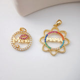 Gold Sun Mama Pendant, Sun Mom Pave Charm, 18K Gold Plated Brass, Necklace Making Charm, Jewelry Findings S1130