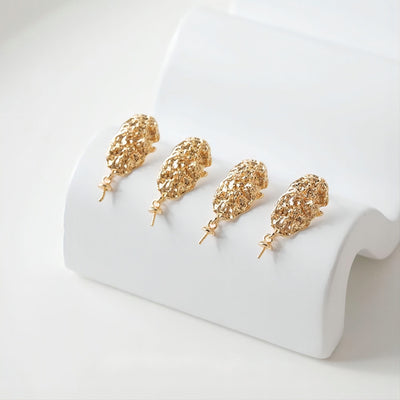 Oval Shape Ear Post, S925 Silver Ear Pin Nickel Free, 18K Gold Ear Stud with Peg Bail Caps for Half Drilled Pearls Earring Findings GE045