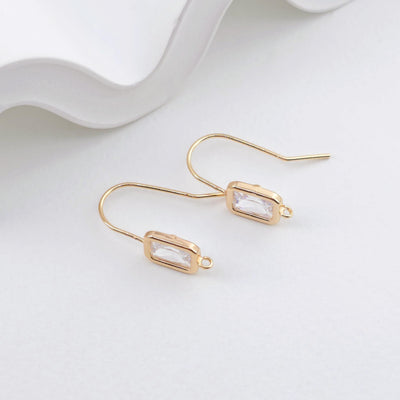 14K Gold Plated Ear Wires, Square Cubic Pave Earring Hooks, Nickel Free, Fish Hooks, Ear Wires for Jewelry Making ZX322