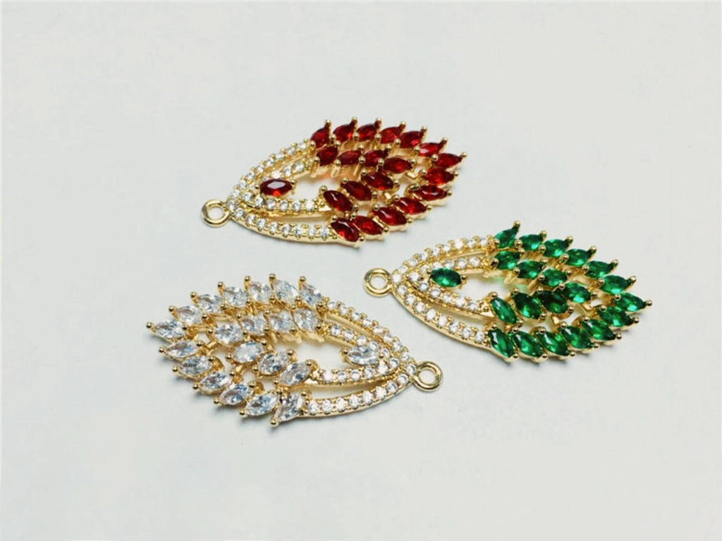 CZ Pave Oval Charm, Cubic Zircon Crystal Pendant, Bracelet Necklace Pendant, 14K Real Gold Plated, Jewelry Findings STG027-F126