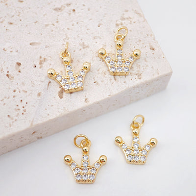 Crown Crystal Pave Charm, CZ Pave Pendant, 18K Gold Plated, Necklace Making Charms, Jewelry Findings S20631