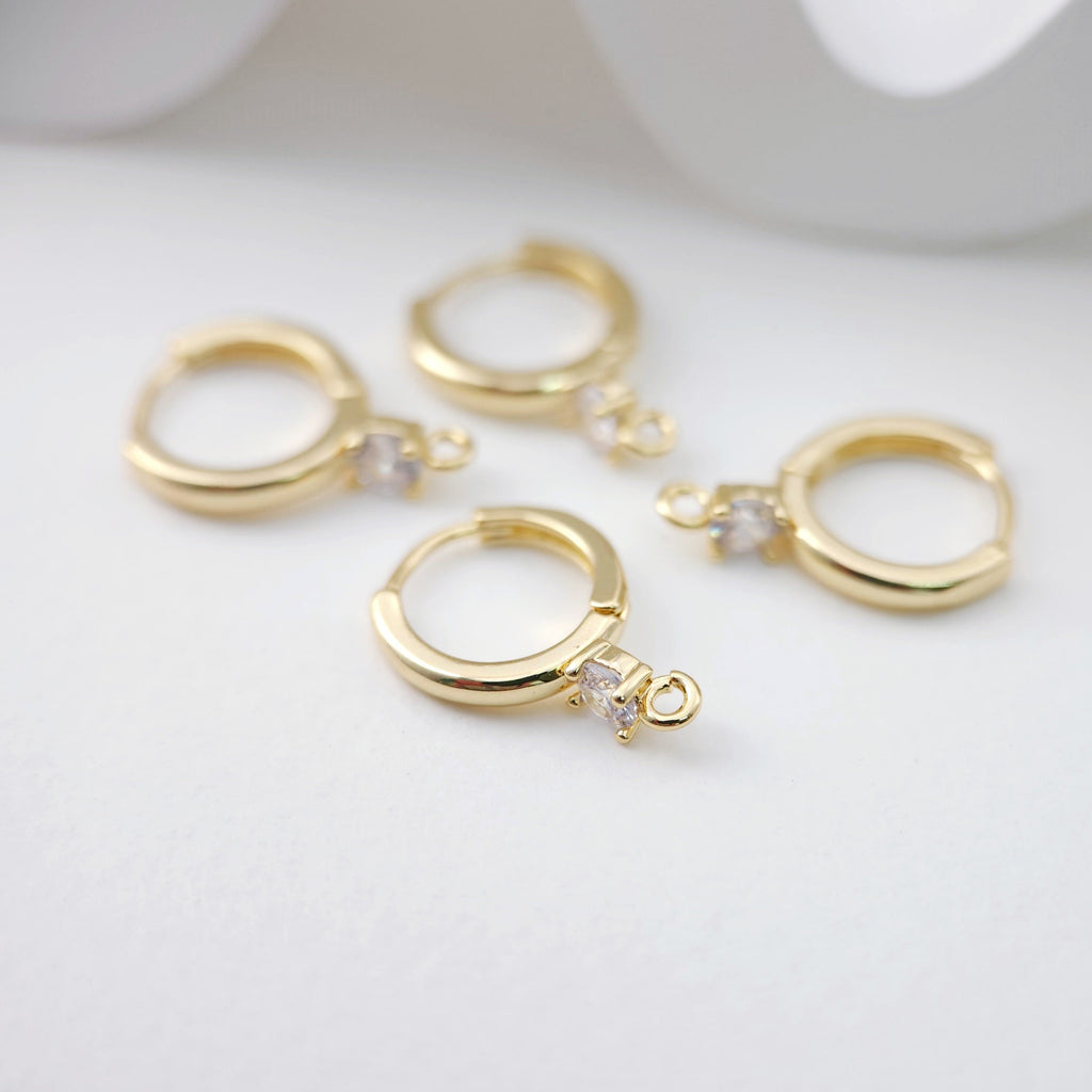 CZ Pave Earring Hoop, Gold Plated Huggie Hoop Earring with Loop, Huggie Hoops DIY Earring  Findings,Handmade Earring Supplies D0085