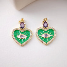 Load image into Gallery viewer, Heart Shape Evil Eye Charm, 18K Gold Plated Micro CZ Pave Enamel Eye Pendant, Necklace Making Charm, Jewelry Findings S1199
