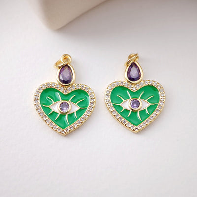 Heart Shape Evil Eye Charm, 18K Gold Plated Micro CZ Pave Enamel Eye Pendant, Necklace Making Charm, Jewelry Findings S1199