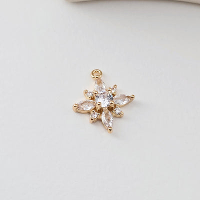 Flower Charm, Cubic Zircon Crystal Flower Pendant, CZ Earring Charms,  Real Gold Plated Brass Earring Charms, Jewelry Findings D0296