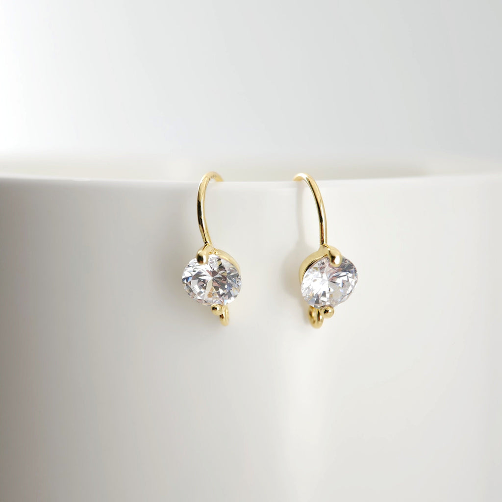 18K Gold Plated Ear Wires, Round Cubic Pave Earring Hooks, Nickel Free, Fish Hooks, Ear Wires for Jewelry Making D0171