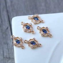Load image into Gallery viewer, Tiny Oval Cross Crystal Connector, Glass Charm, 14K Gold Plated, Jewelry Making Findings HL062-F238
