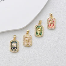 Load image into Gallery viewer, Rectangular Card Charm, Enamel Pendant, 18K Gold Plated, CZ Pave Pendant, Planet Pendant, Necklace Making Charm, Jewelry Findings S1360