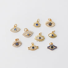 Load image into Gallery viewer, Cubic Evil Eye Charm, 18K Gold Plated Micro CZ Pave Eye Collection Pendant Necklace Making Charm, Jewelry Findings S20221