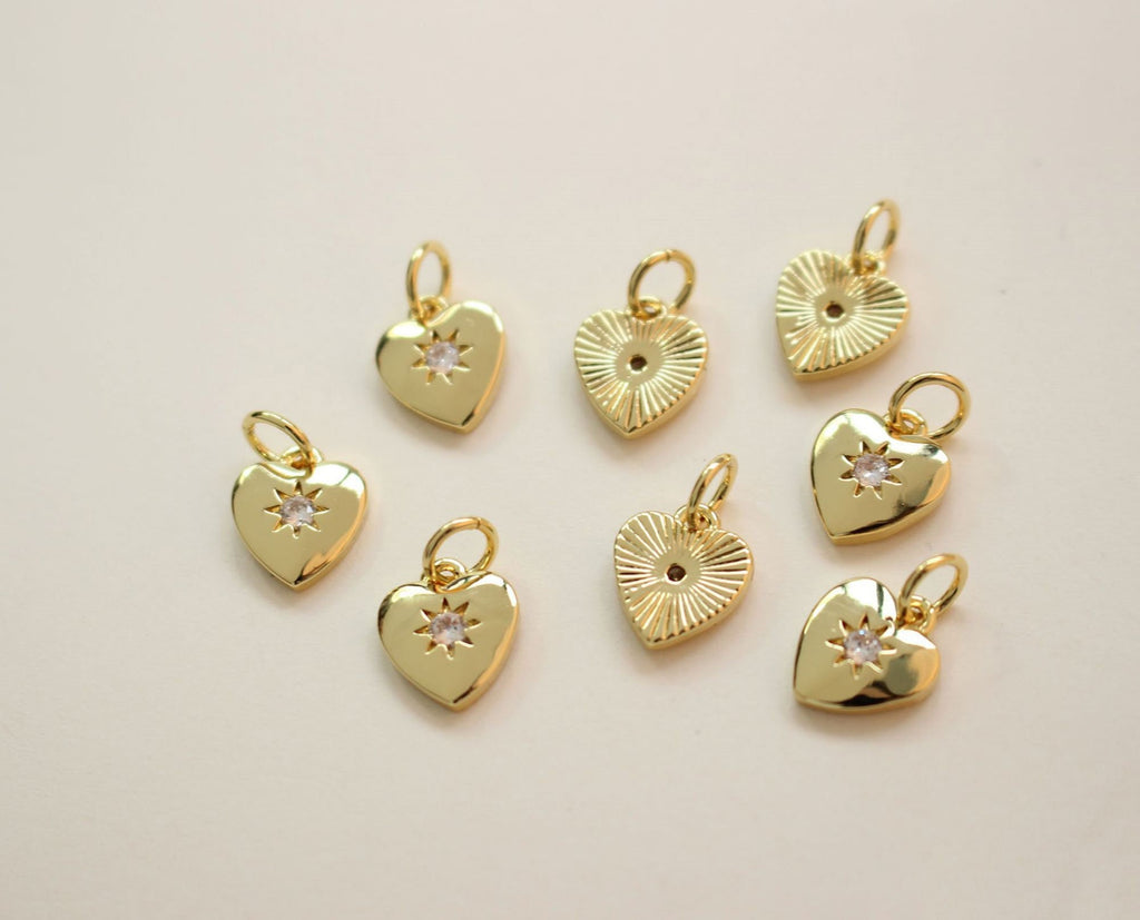 Heart Charms, Crystal Cubic Pave Heart Pendant , 14K Gold Plated, Love Charms, Bracelet Necklace Making Pendants, Jewelry Findings GZ422